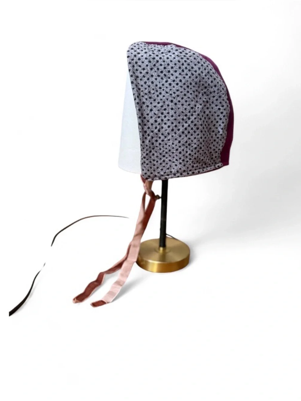 Burgundy & Gray Girls bonnet with velvet ribbon